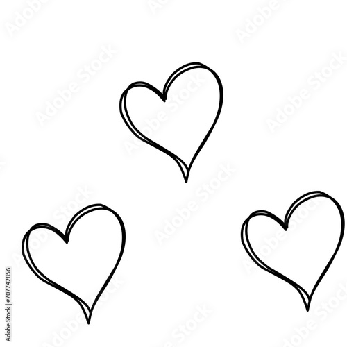 Doodle hearts, hand drawn love heart collection. Symbol of love.