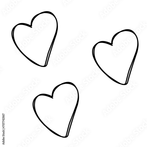 Doodle hearts, hand drawn love heart collection. Symbol of love.