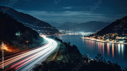 Long Exposure Photo of a Night Highway