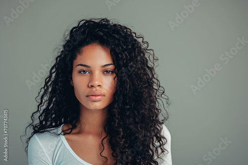 Portrait of woman with curly hair. 