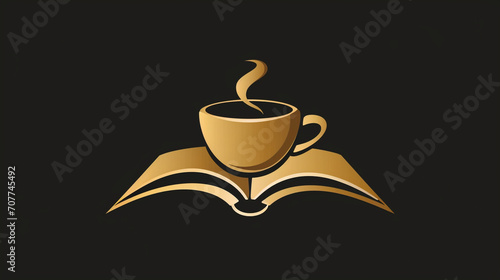 Coffee and Books: A logo featuring a coffee cup integrated with an open book, catering to coffee lovers who enjoy reading, coffee cup, vector logo photo