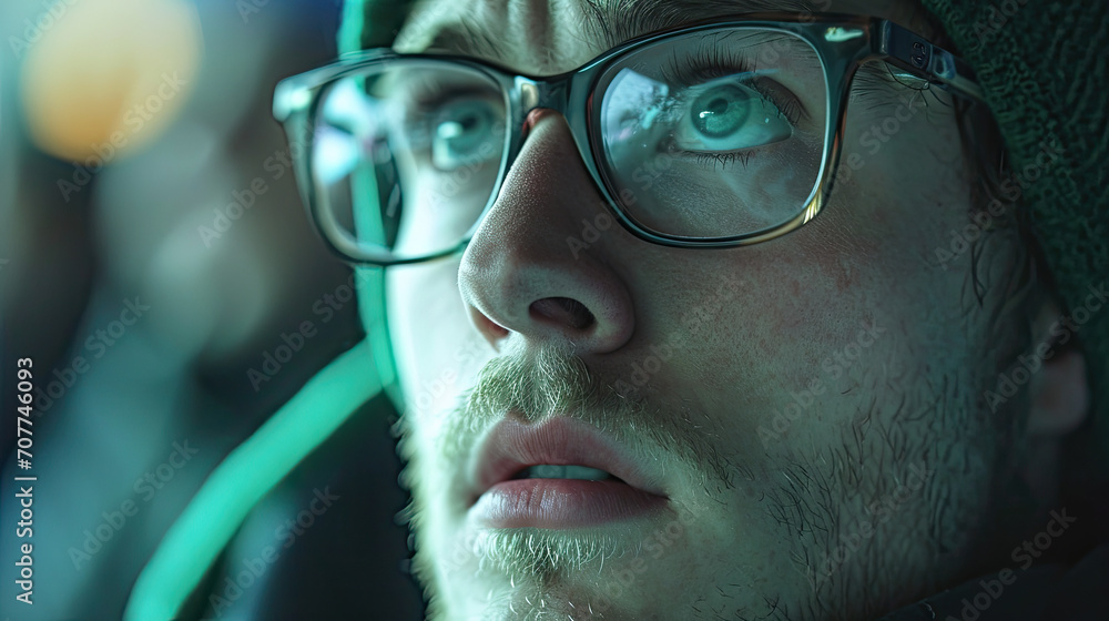 The intensity of a single fan deeply engrossed in watching a football game. Close-up shots of a dedicated fan facial expressions, gestures, and body language The intensity of a single fan deeply engrossed in watching a football game. Close-up shots of a dedicated fan facial expressions, gestures, and body language