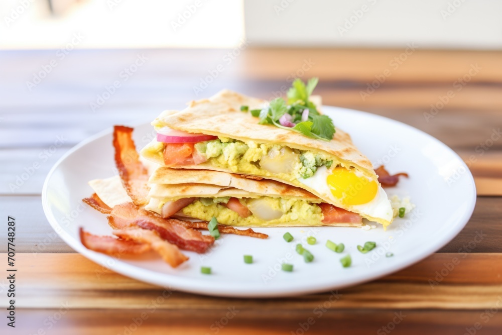 breakfast quesadilla with egg and bacon inside