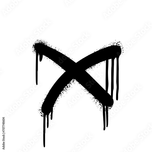 Spray painted cross mark graffiti. Sign no brush drawing. Icon X. Black vector illustration isolated on white background. Urban art. Business presentation element