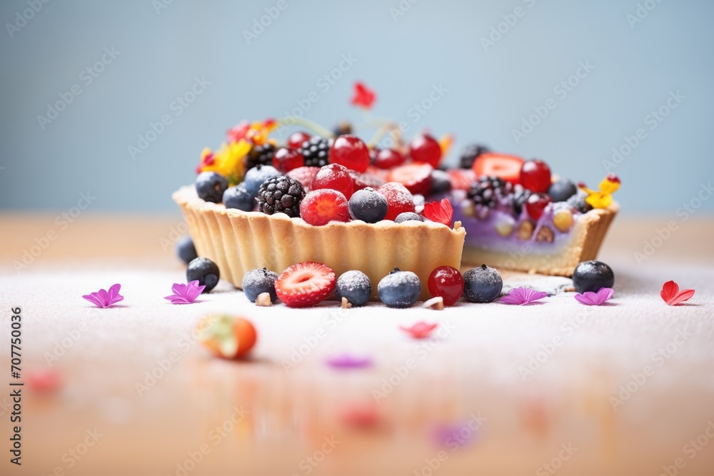 Fotografie whole and half cut berries on pie