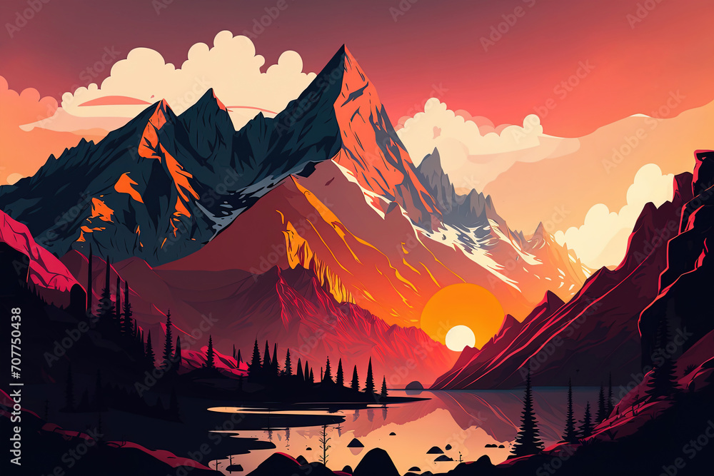 sunset in mountains