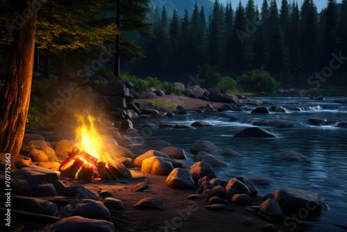 Moonlit Wilderness Retreat: Fireside Bliss in Summer
