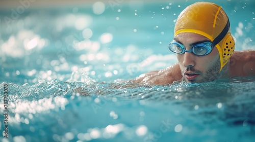 Man swimming pool or water polo player. Ai generative