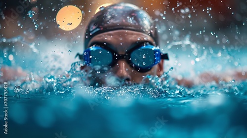 Close up on athlete swimming copy space for text. Ai generative