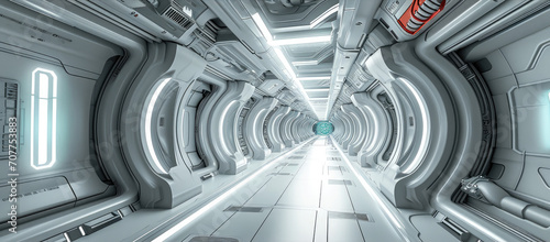 A long hallway inside of a ufo. Generative AI.