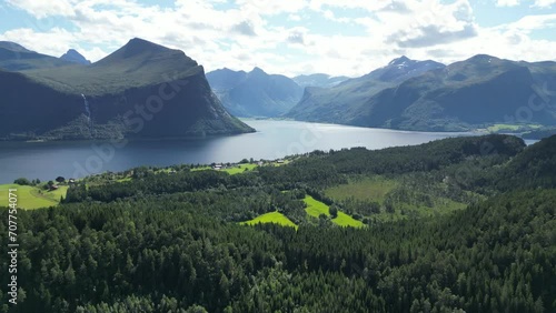 Nature Landscape of Rodven and Romsdal Fjord in More og Romsdal, Norway - Aerial 4k photo
