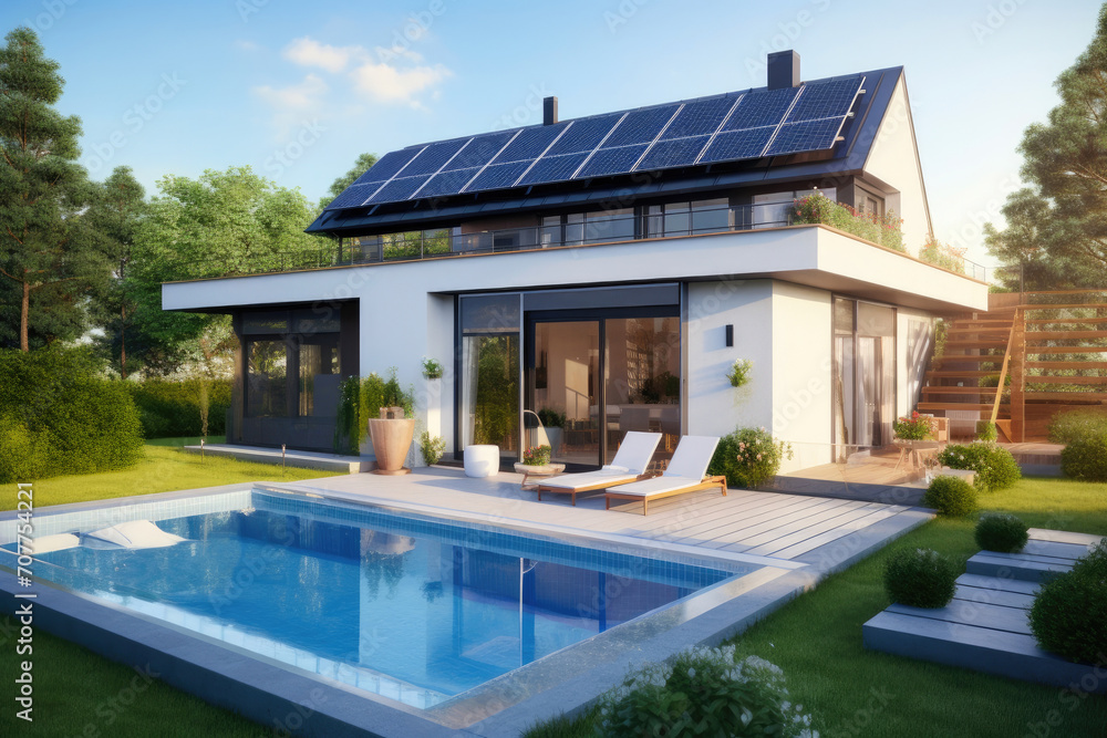 Eco-Friendly Living: Stylish Home with Solar Panels and Relaxing Whirlpool