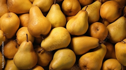 A photorealistic illustration of a pile of pears with rich textur