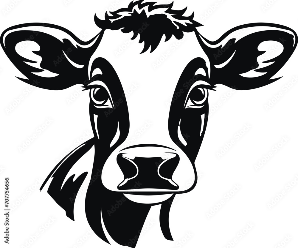 Obraz premium Baby Cow head, Cow head logo, Farm Animal Vector Illustration
