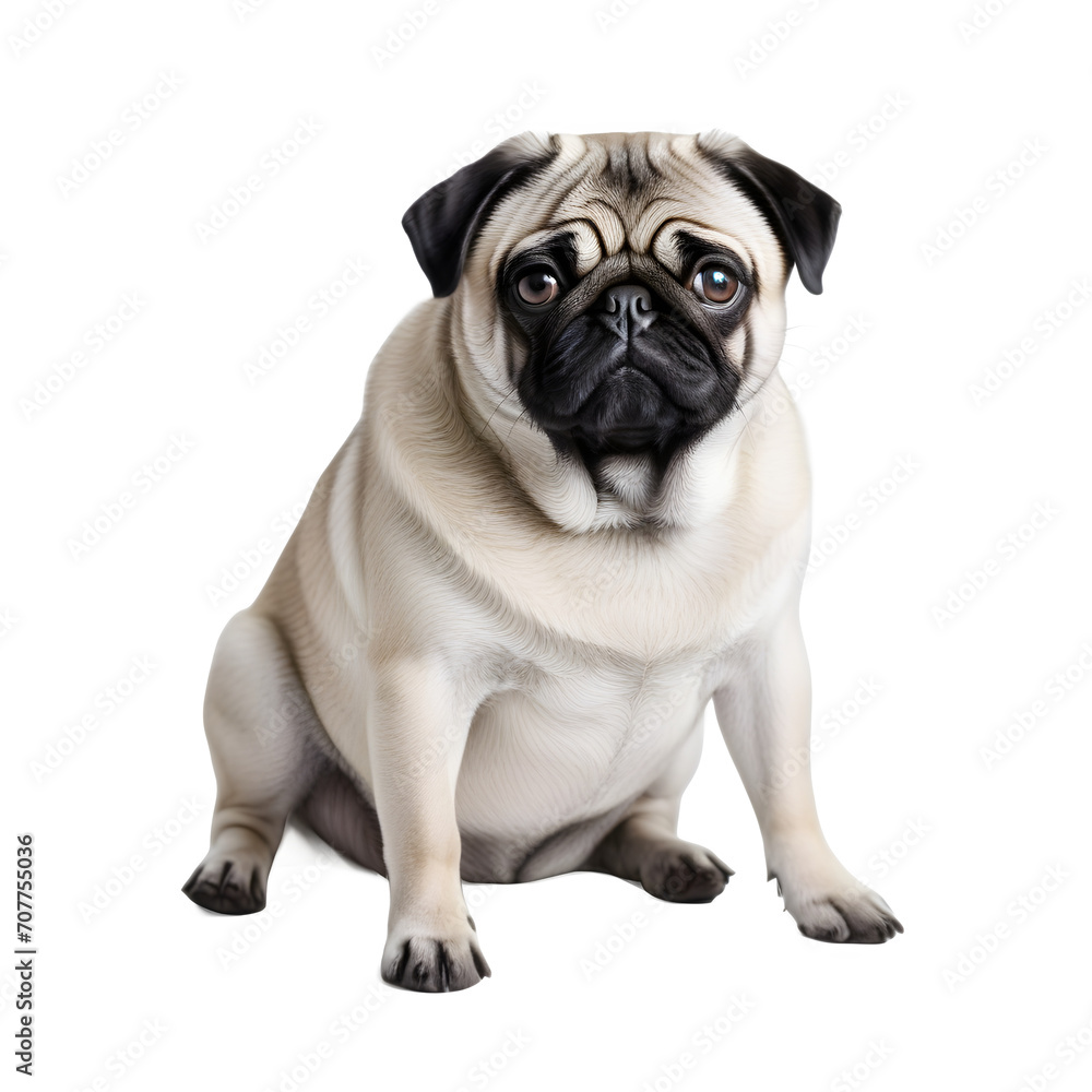 Pug-dog isolated on transparent background, cut out background. ai generative