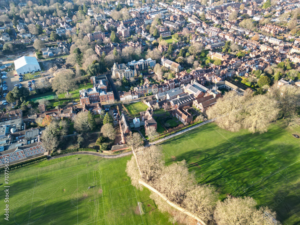 Winchester College surrounding fields aerial shot