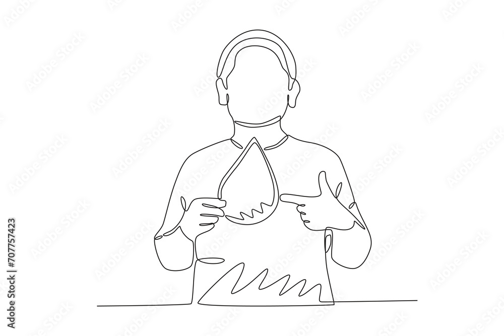 A boy poses while holding water. world water day one-line drawing A boy poses while holding water. world water day one-line drawing