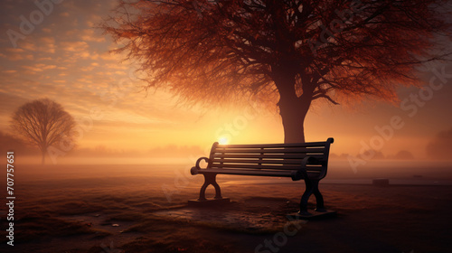 Park bench at sunrise