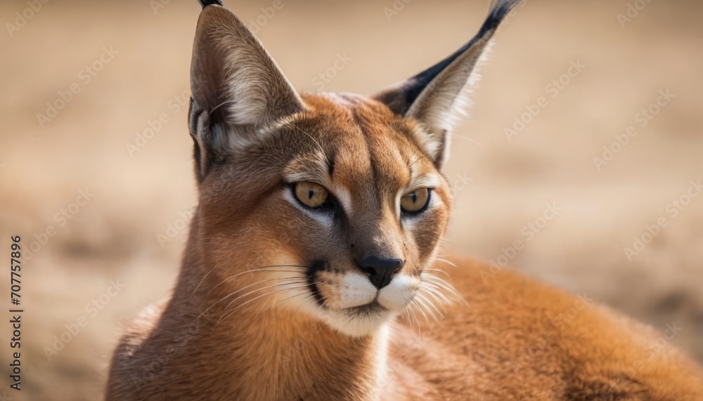 Closeup portrait of a caracal on a blurred background of a nature reserve Closeup portrait of a caracal on a blurred background of a nature reserve