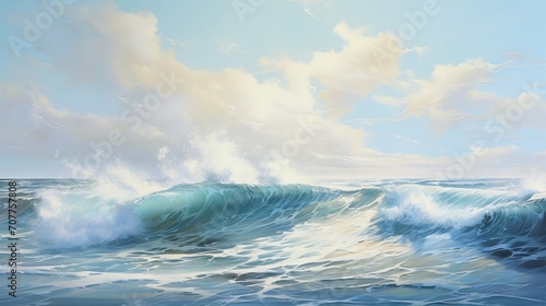 Beautiful seascape with blue sky, white clouds, and gentle sea breeze in a sunny day