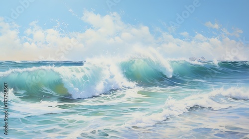 Beautiful seascape with blue sky, white clouds, and gentle sea breeze in a sunny day