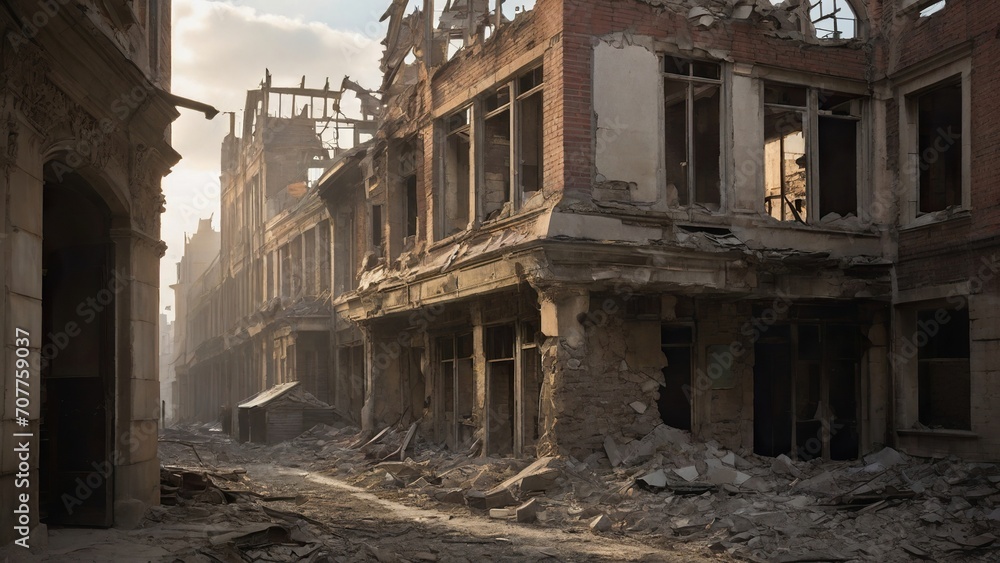 The building's ruins are a poignant symbol of the war's impact