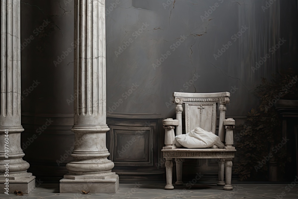 Majestic chairs against the backdrop of Roman columns. Majestic chairs against the backdrop of Roman columns.