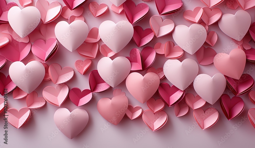 Pink paper heart background. Created with Ai