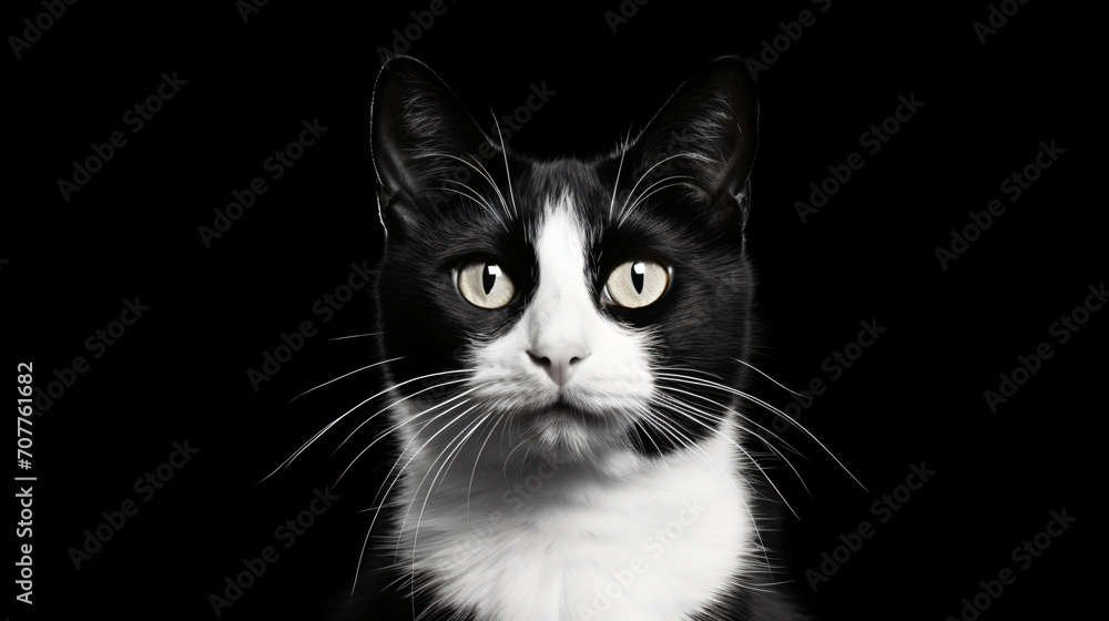 Black and white Cat isolated on white background