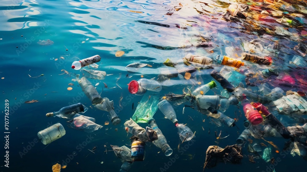 Fototapeta premium Water polluted with plastic garbage