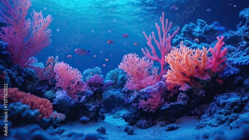 Under the warm Sunlight, the Coral Reef hosts a variety of Tropical Fish.