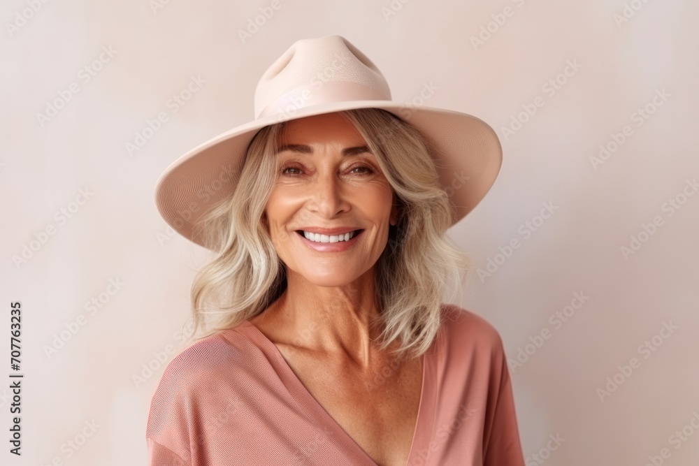 Portrait of a beautiful senior woman wearing hat and looking at camera Portrait of a beautiful senior woman wearing hat and looking at camera