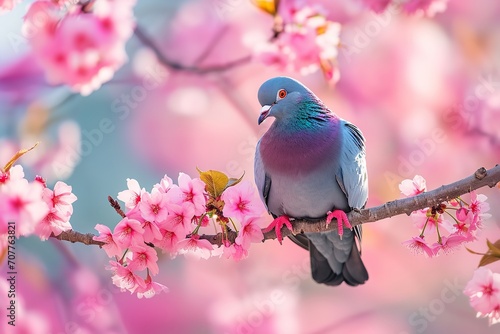 A cute pigeon perching on a branch surrounded. Ai generative
