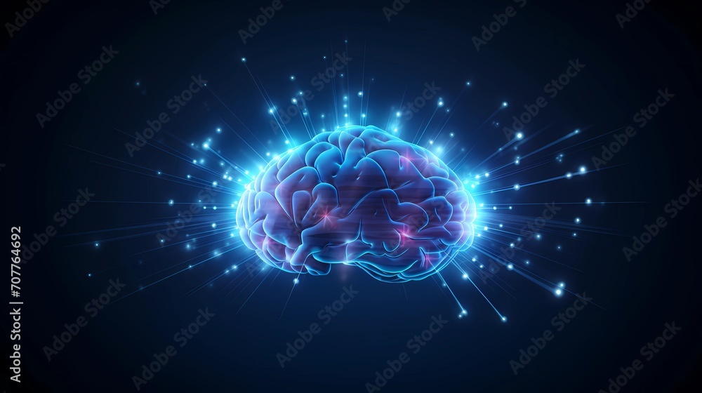 Neon Human Brain in Deep Blue Color. Luminous Mind Map with Neural Glow. Artificial Intelligence and Futuristic Digital Technology Concept Art. AI Generated. Neon Human Brain in Deep Blue Color. Luminous Mind Map with Neural Glow. Artificial Intelligence and Futuristic Digital Technology Concept Art. AI Generated.