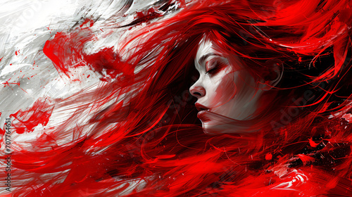 Red woman in abstract graphic illustration digital