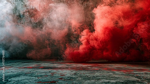 red smoke in the background and a concrete floor