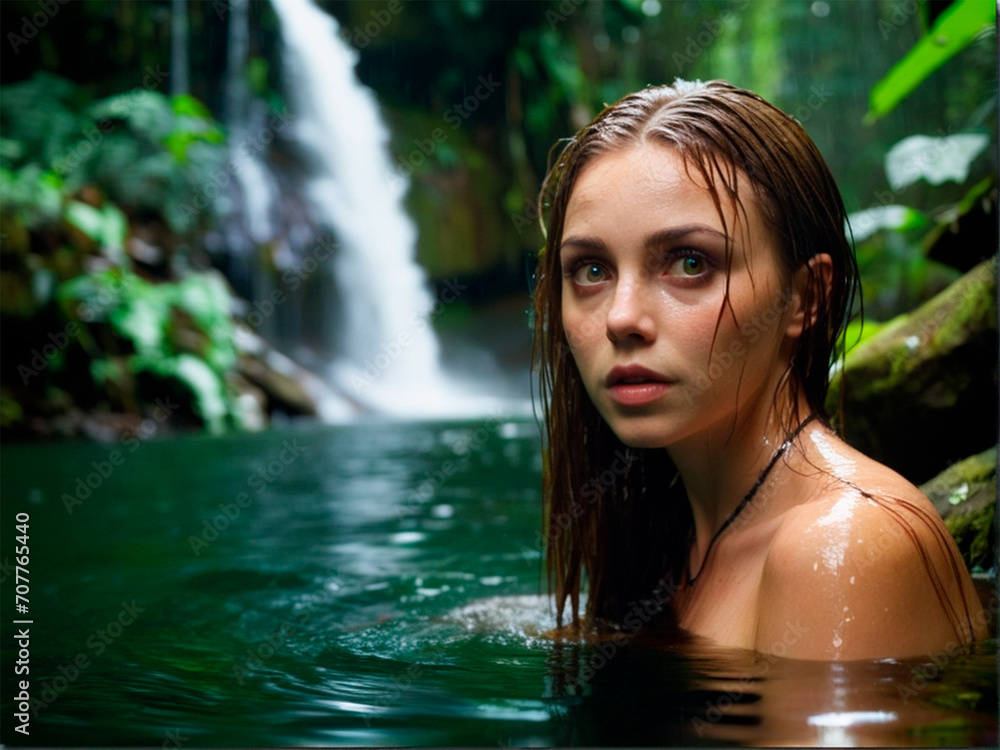 Beautiful young woman in a waterfall in Bali, Indonesia. Beautiful young woman in a waterfall in Bali, Indonesia.
