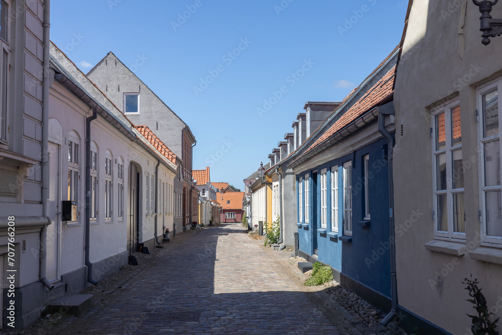 Happy walk through Varde city's old town on a great summer's day. West Jutland, Region Southern Denmark