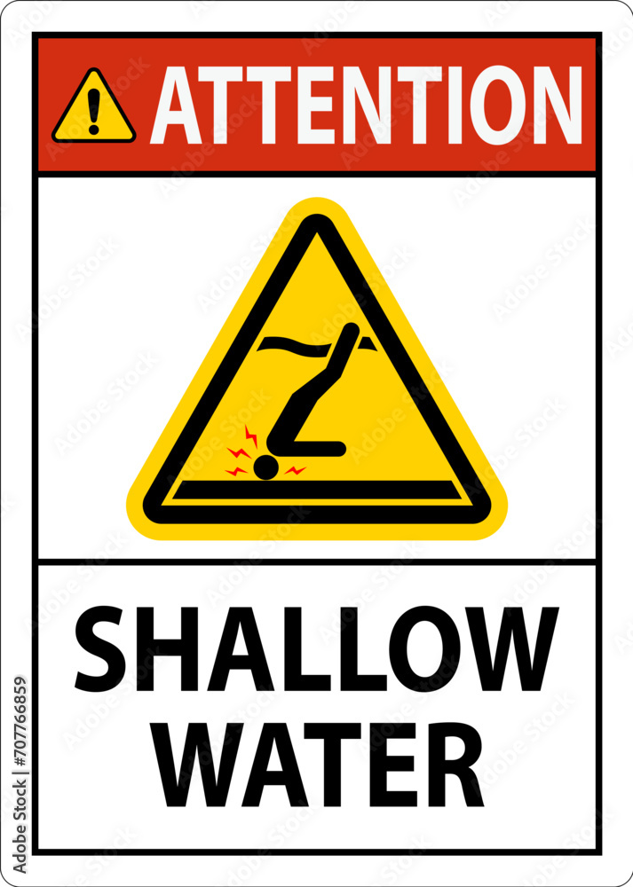 Water Safety Sign Attention - Shallow Water Water Safety Sign Attention - Shallow Water