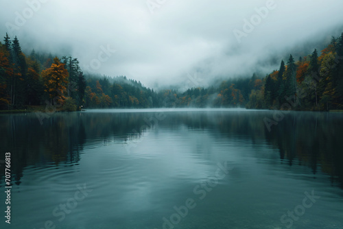 misty lake view