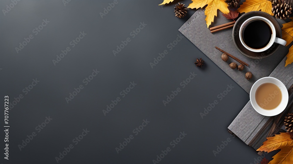 Female Entrepreneur Organizing Workspace with Autumn Business Concept, Top View Office Desk with Reminders, Leaves, and Seasonal Planner