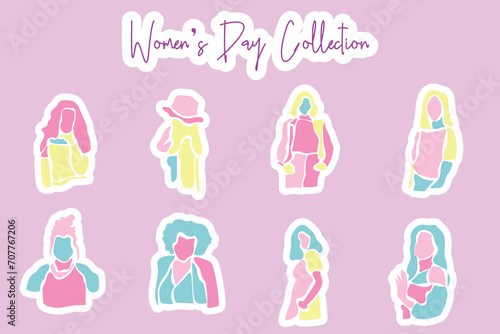Vector set collection of Women's Day elements in various styles and shades of pink