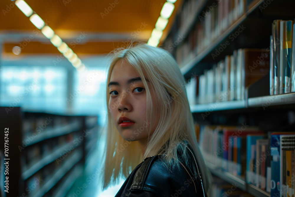 Modern young person in the library. Modern young person in the library.
