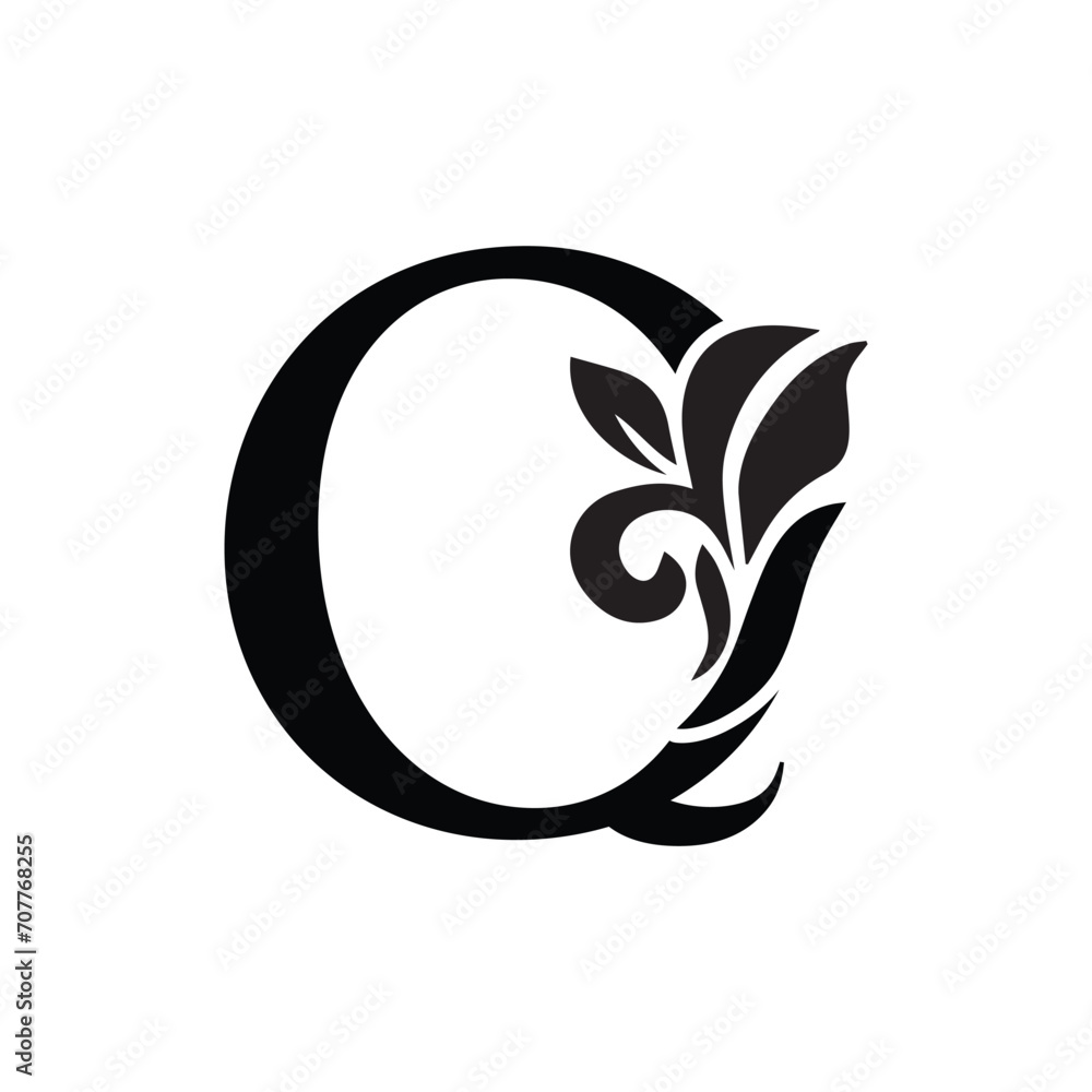 Fototapeta premium letter Q. flower letters. Vintage ornament initial Alphabet. Logo vector 
