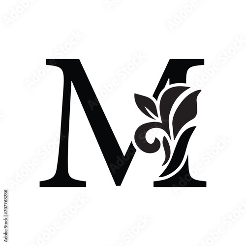 letter M. flower letters. Vintage ornament initial Alphabet. Logo vector 