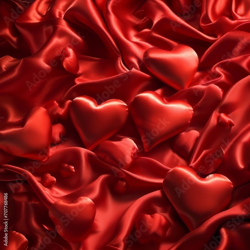 The love of Valentine s Day with a backdrop featuring red heart shapes. This abstract holiday background showcases the allure of red satin hearts.