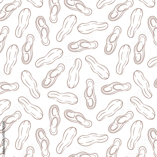Peanut seamless pattern in line art style. Design for wallpapers, wrapping papers, restaurant menu, web page background, textile, food store. Vector illustration on a white background.