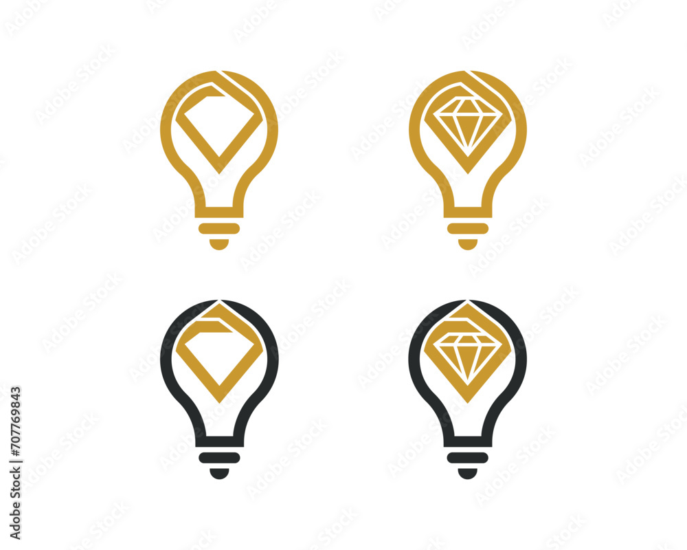 Brilliant idea, Bulb Diamond Light Logo Concept sign icon symbol Element Design. Tip, innovate, think, Corporate identity logotype. Vector illustration template Brilliant idea, Bulb Diamond Light Logo Concept sign icon symbol Element Design. Tip, innovate, think, Corporate identity logotype. Vector illustration template