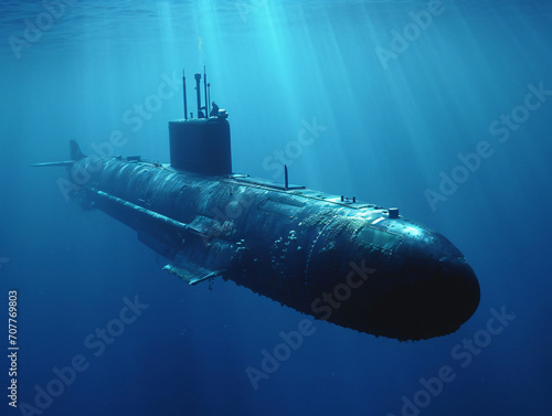 submarine under the sea,ship in the ocean,dark blue sea