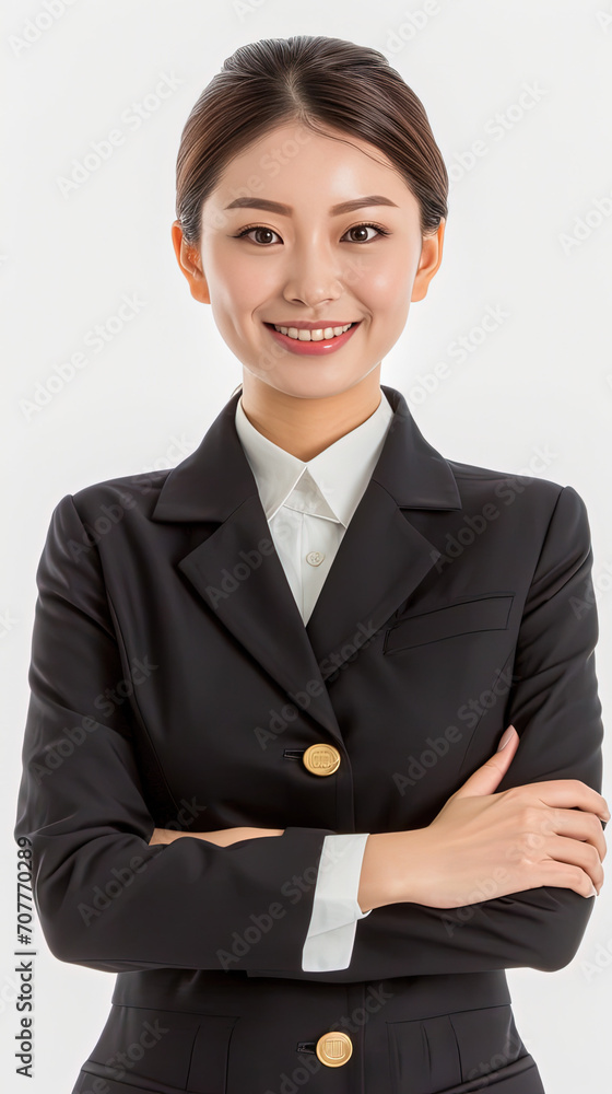 Portrait of a Professional chinese Flight Attendant with a Welcoming Smile Portrait of a Professional chinese Flight Attendant with a Welcoming Smile